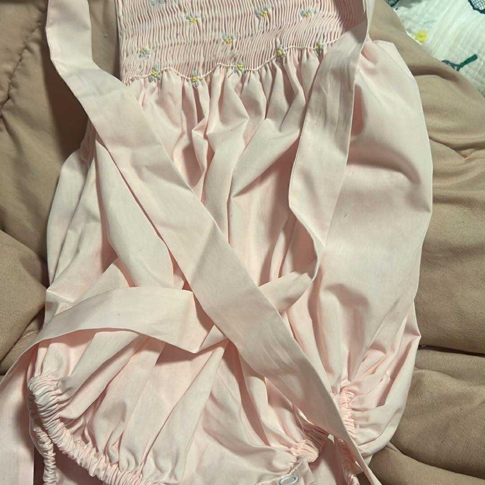 Pink Smocked Dress with Embroidered Details Boutique